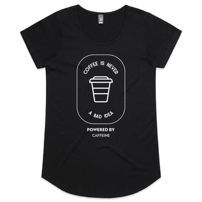 Powered By Caffeine - Womens Scoop Neck T-Shirt Black Womens Scoop Neck T-shirt Coffee Womens