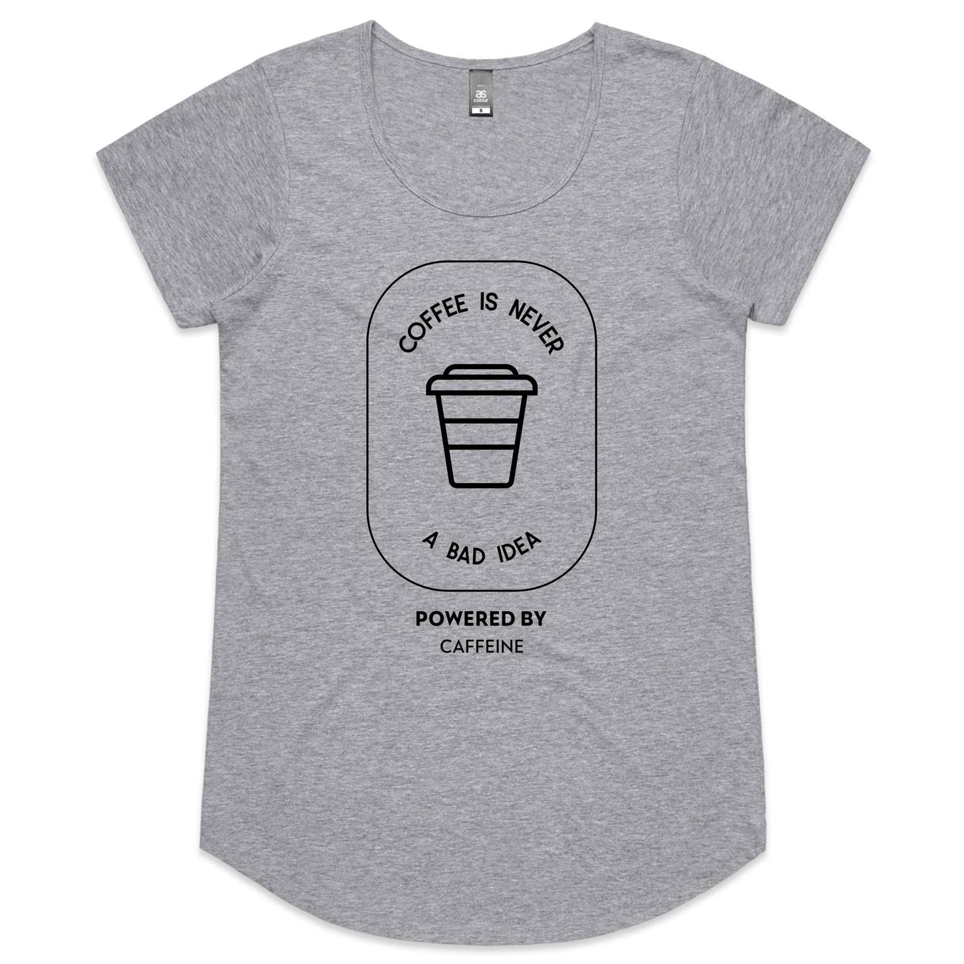 Powered By Caffeine - Womens Scoop Neck T-Shirt Grey Marle Womens Scoop Neck T-shirt Coffee Womens