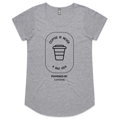 Powered By Caffeine - Womens Scoop Neck T-Shirt Grey Marle Womens Scoop Neck T-shirt Coffee Womens