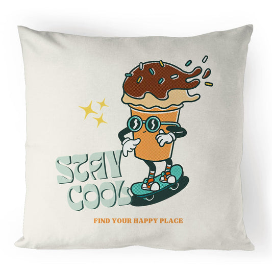 Stay Cool, Find Your Happy Place - 100% Linen Cushion Cover Default Title Linen Cushion Cover Retro Summer