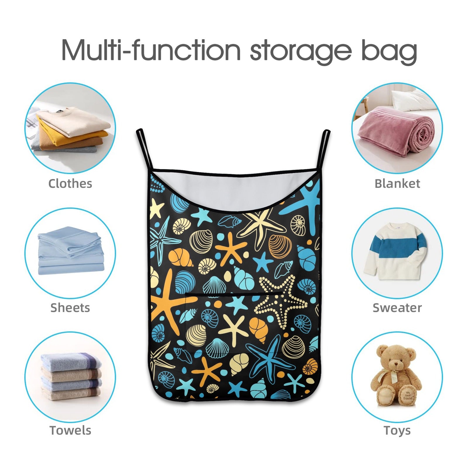 Starfish And Shells - Hanging Laundry Bag Hanging Laundry Bag Printed Offshore