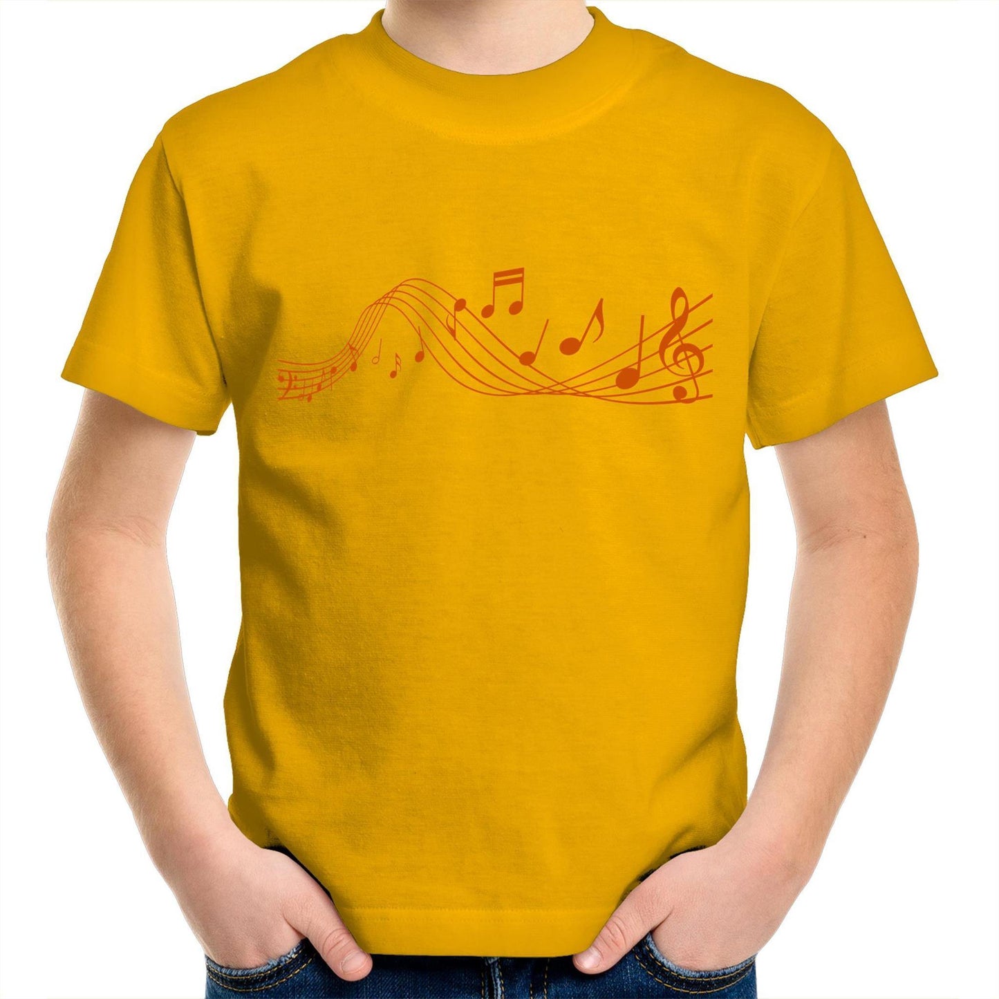 Music Notes - Kids Youth Crew T-Shirt Gold Kids Youth T-shirt Music