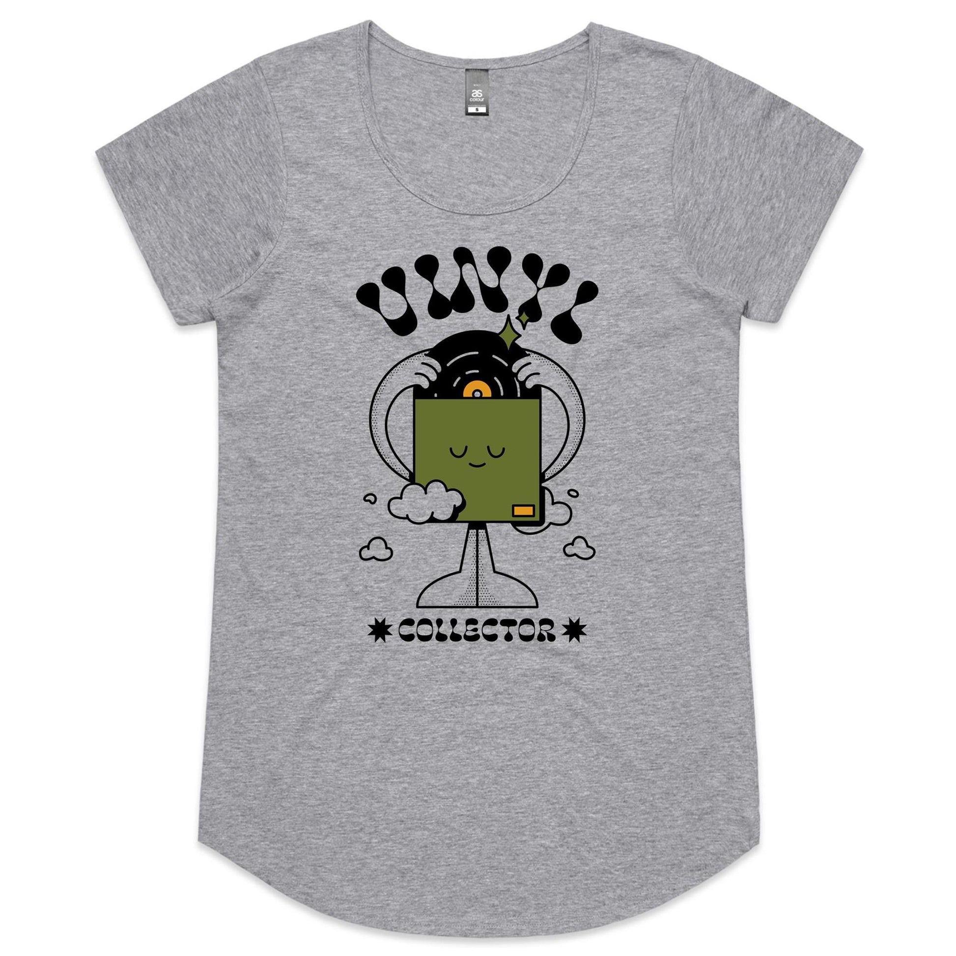 Vinyl Collector - Womens Scoop Neck T-Shirt Grey Marle Womens Scoop Neck T-shirt Music Retro