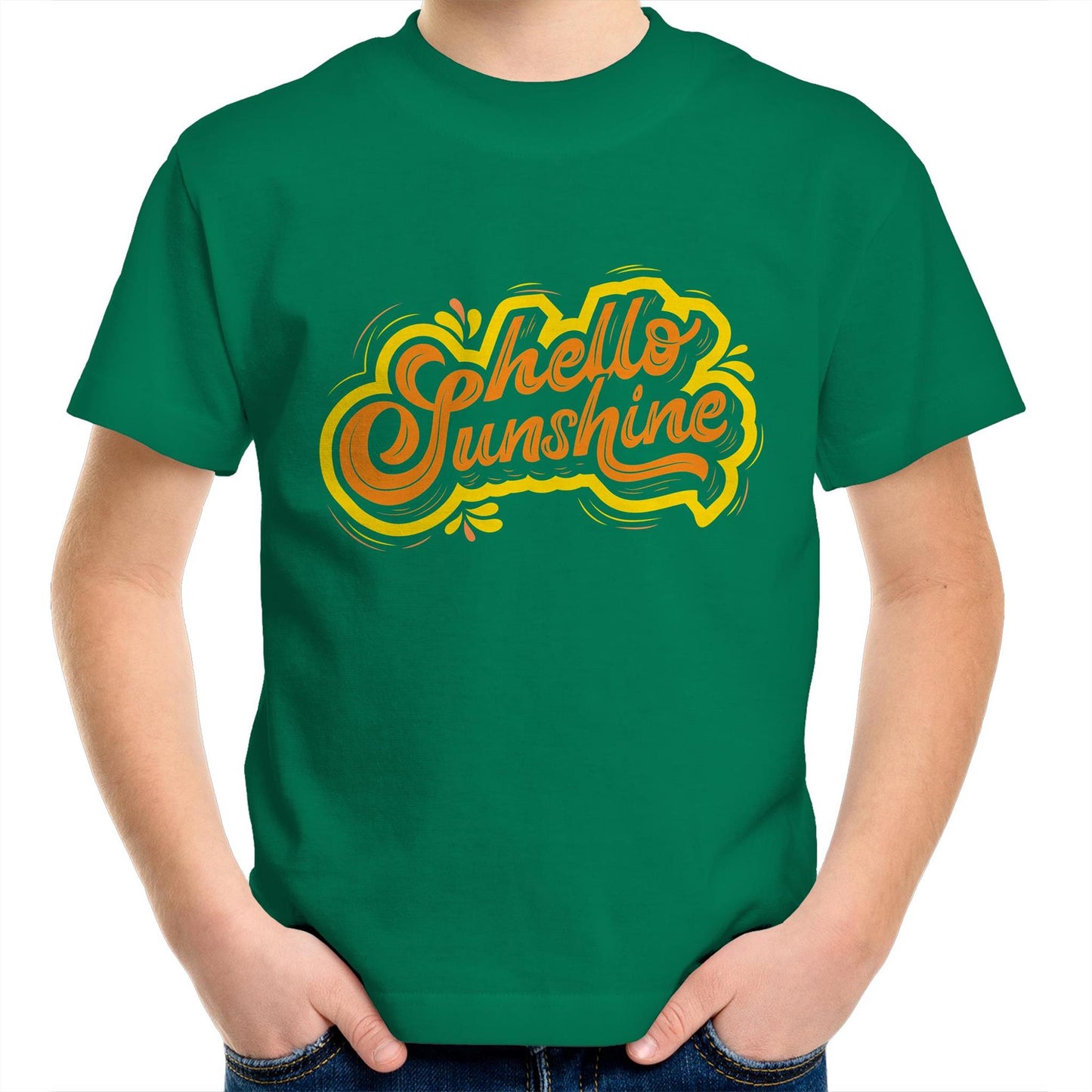 Hello Sunshine - Kids Youth Crew T-Shirt Kelly Green Kids Youth T-shirt Summer