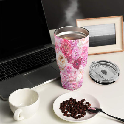 Pink Floral - 30oz Insulated Stainless Steel Mobile Tumbler 30oz Insulated Stainless Steel Mobile Tumbler Plants