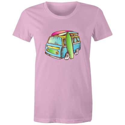 Surf Trip - Womens T-shirt Pink Womens T-shirt Retro Summer Womens