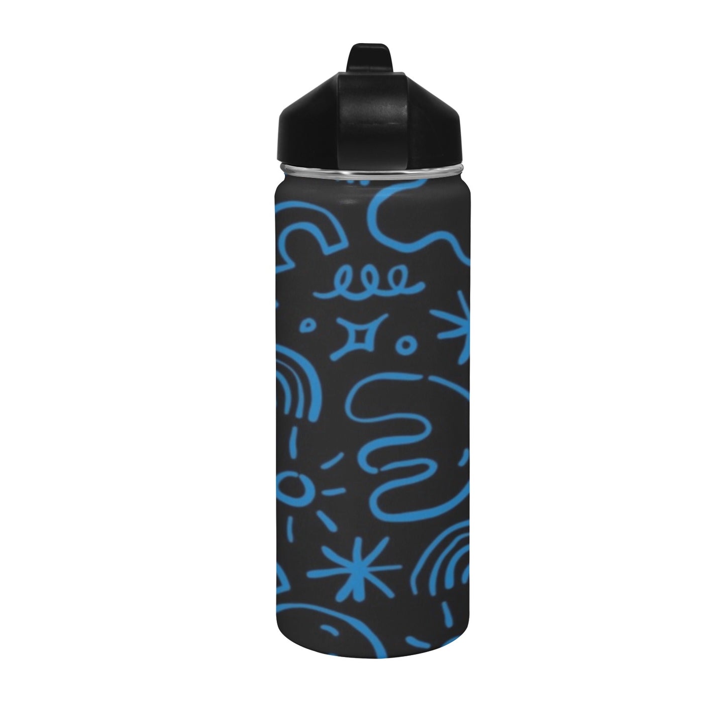 Blue Squiggle - Insulated Water Bottle with Straw Lid (18 oz) Insulated Water Bottle with Straw Lid Printed Offshore