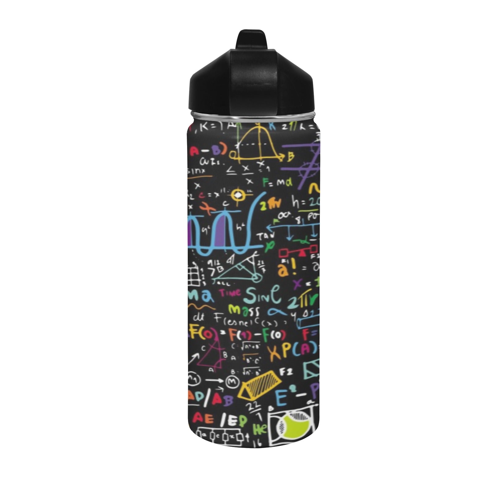 Math Scribbles Insulated Water Bottle with Straw Lid (18 oz) Insulated Water Bottle with Straw Lid