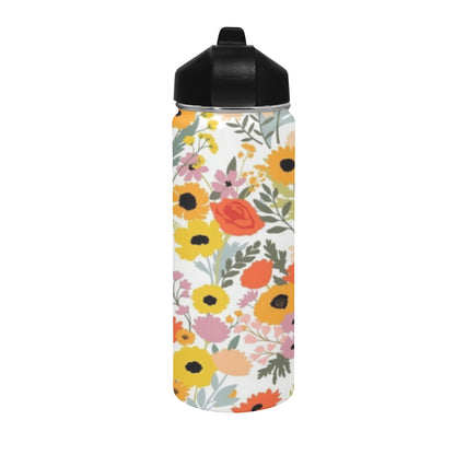 Fun Floral - Insulated Water Bottle with Straw Lid (18 oz) Insulated Water Bottle with Straw Lid Printed Offshore