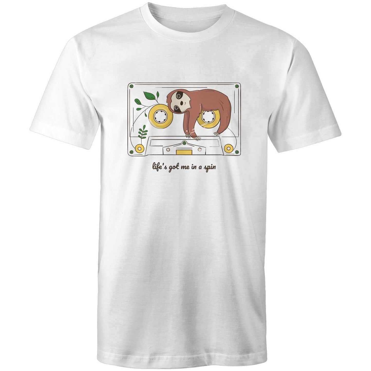Cassette, Life's Got Me In A Spin - Mens T-Shirt White Mens T-shirt animal Music Retro