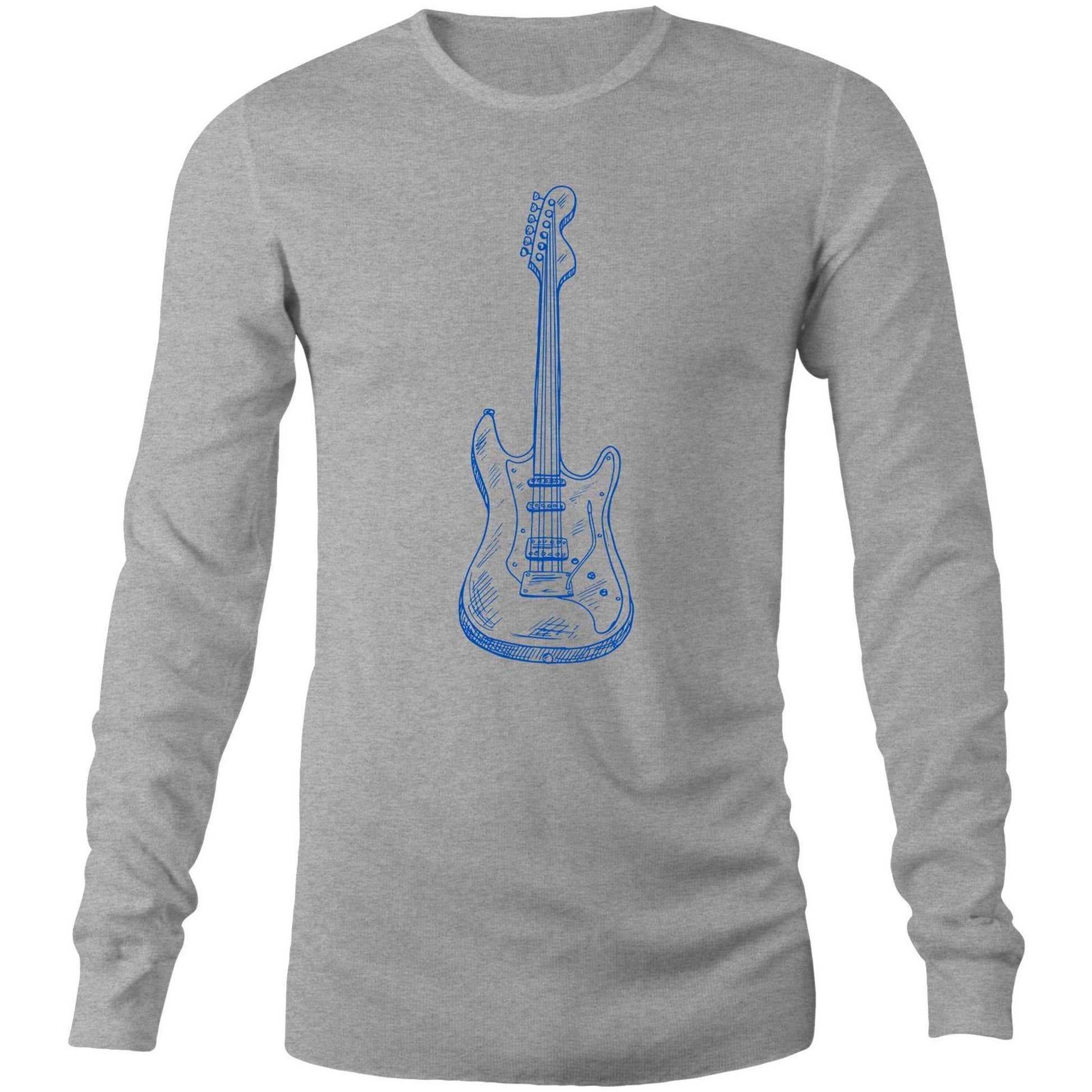 Guitar - Long Sleeve T-Shirt Grey Marle Unisex Long Sleeve T-shirt Mens Music Womens