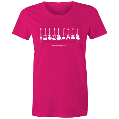 Guitar Timeline - Women's T-shirt Fuchsia Womens T-shirt Music Womens