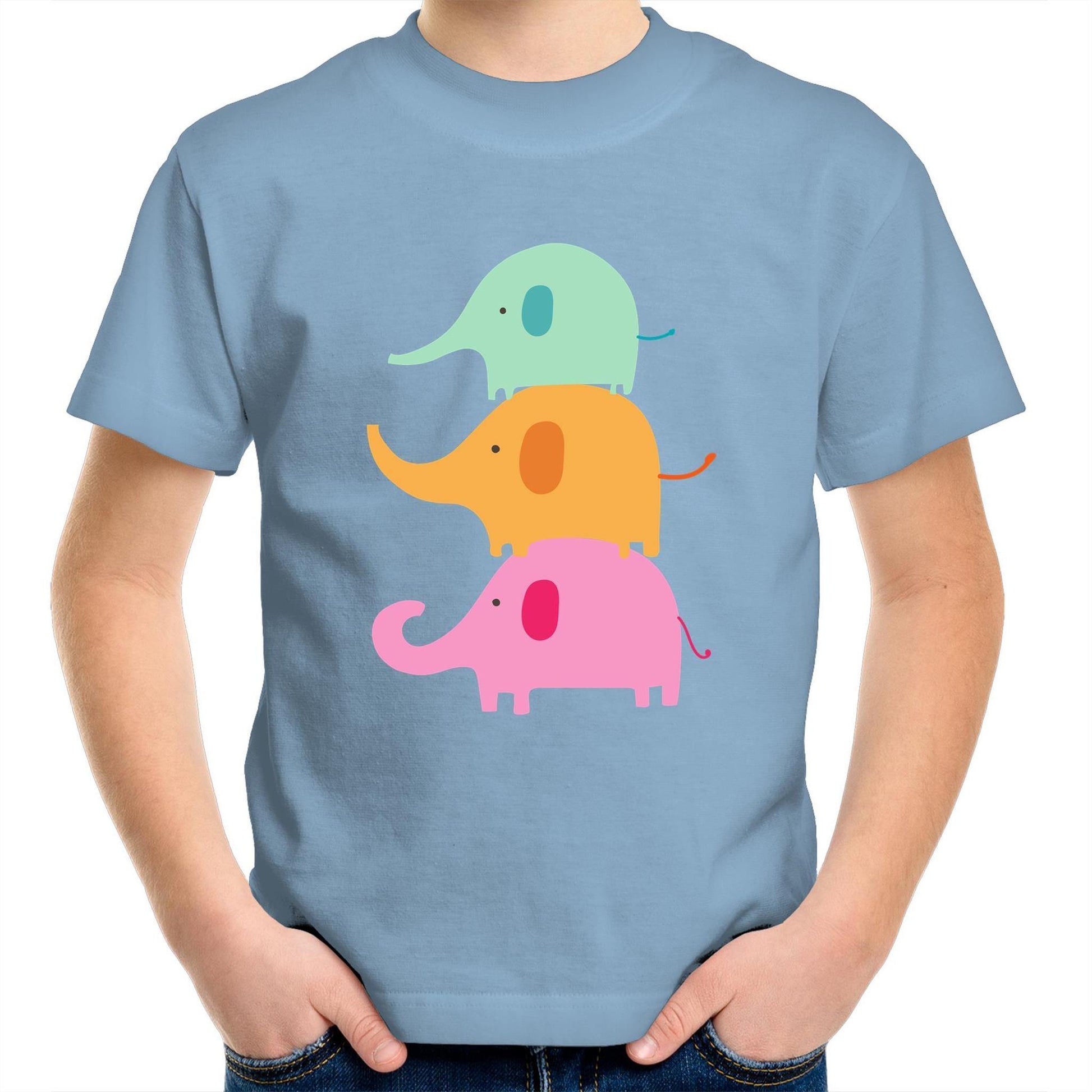 Three Cute Elephants - Kids Youth Crew T-Shirt Carolina Blue Kids Youth T-shirt animal
