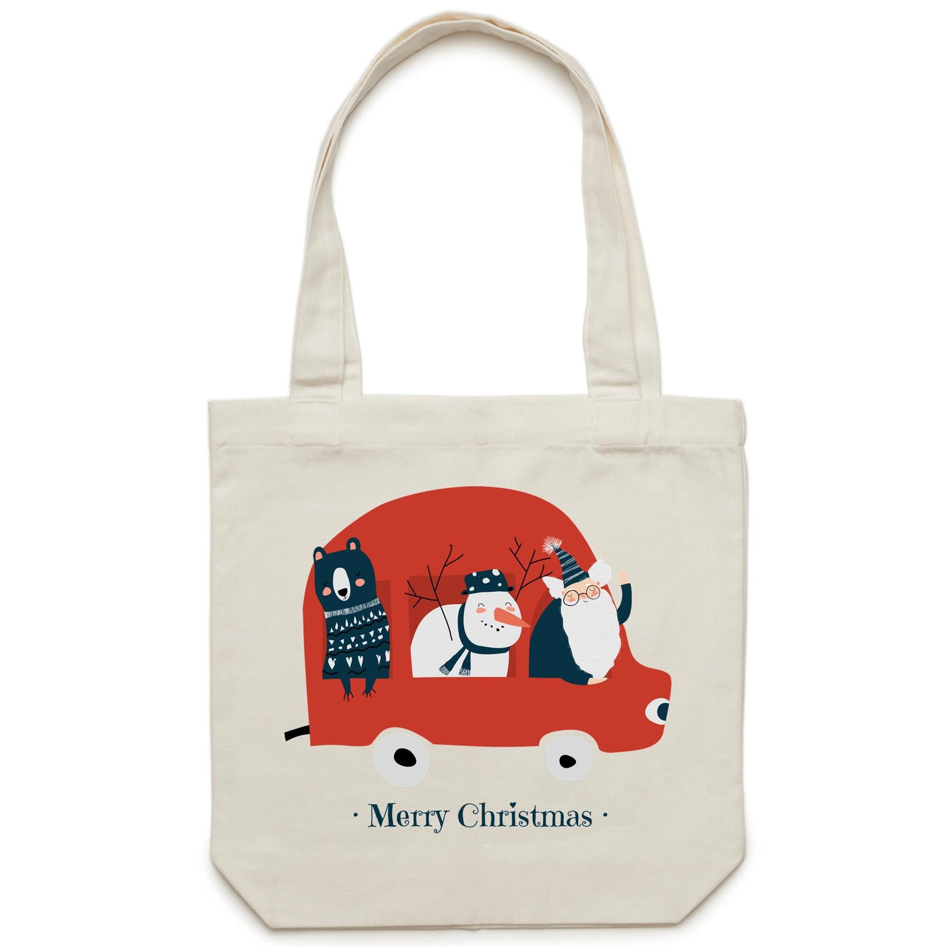 Santa Car - Canvas Tote Bag Cream One Size Christmas Tote Bag Merry Christmas