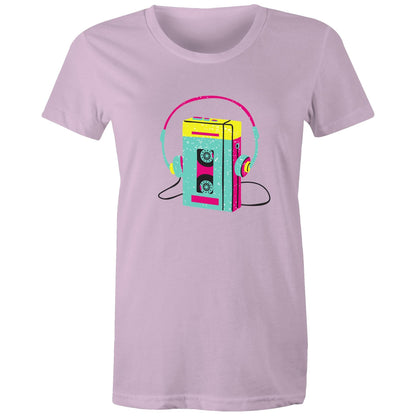 Wired For Sound, Music Player - Womens T-shirt Lavender Womens T-shirt Music Retro Womens