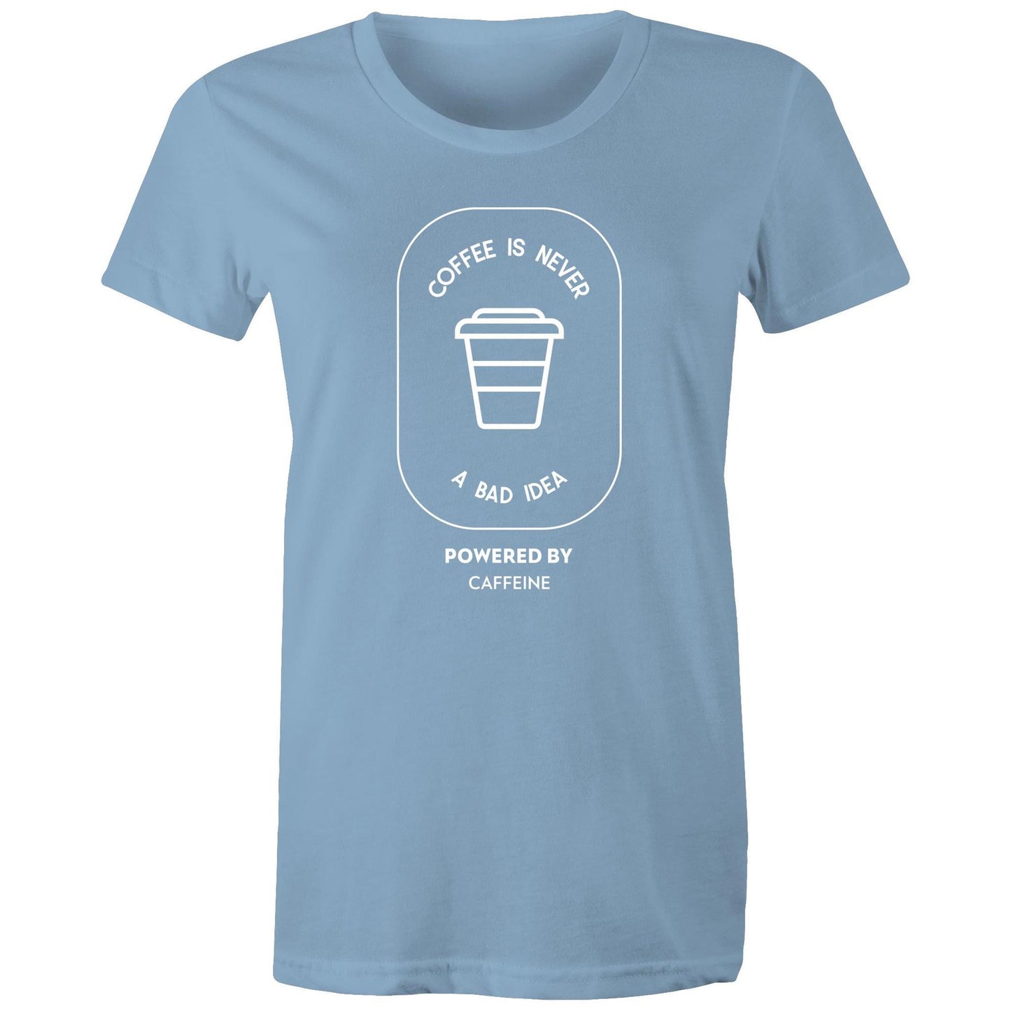 Powered By Caffeine - Women's T-shirt Carolina Blue Womens T-shirt Coffee Womens
