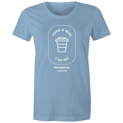 Powered By Caffeine - Women's T-shirt Carolina Blue Womens T-shirt Coffee Womens