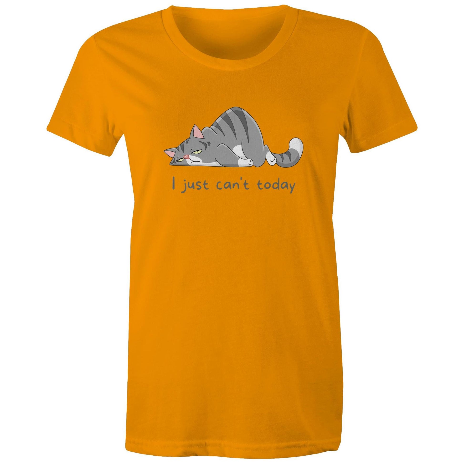 Cat, I Just Can't Today - Womens T-shirt Orange Womens T-shirt animal