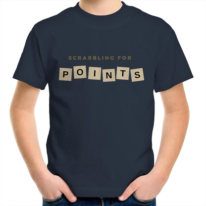 Scrabbling For Points - Kids Youth Crew T-Shirt Navy Kids Youth T-shirt Games