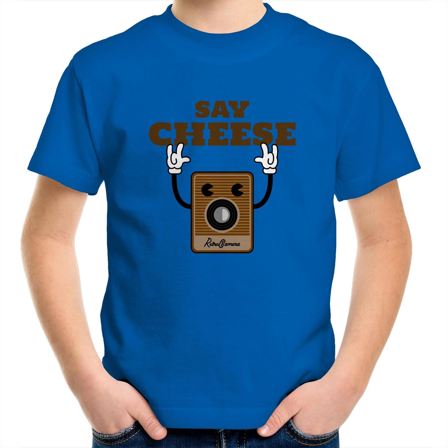 Say Cheese, Retro Camera - Kids Youth Crew T-Shirt Bright Royal Kids Youth T-shirt Retro Tech