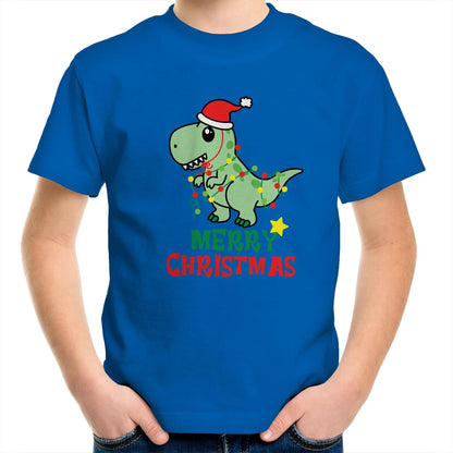 Christmas Dinosaur - Kids Youth Crew T-Shirt Bright Royal Christmas Kids T-shirt Merry Christmas