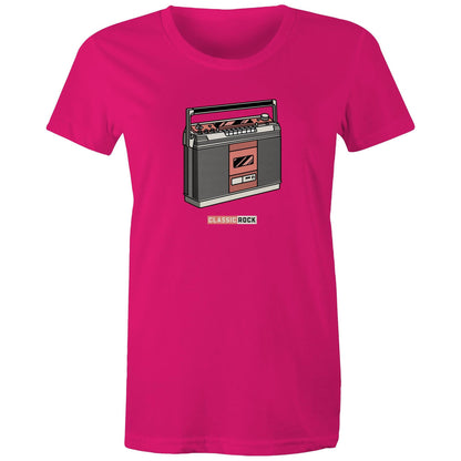 Classic Rock, Cassette Player - Womens T-shirt Fuchsia Womens T-shirt Music Retro