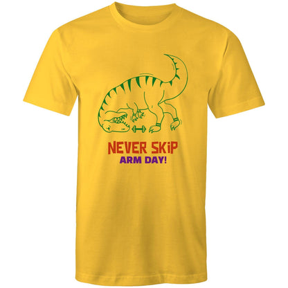Never Skip Arm Day, Dinosaur - Short Sleeve T-shirt Yellow Fitness T-shirt animal Fitness Funny Mens Womens