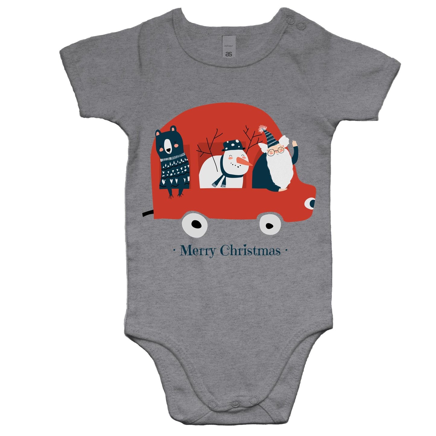 Santa Car - Baby Onesie Romper Grey Marle Christmas Baby Bodysuit Merry Christmas