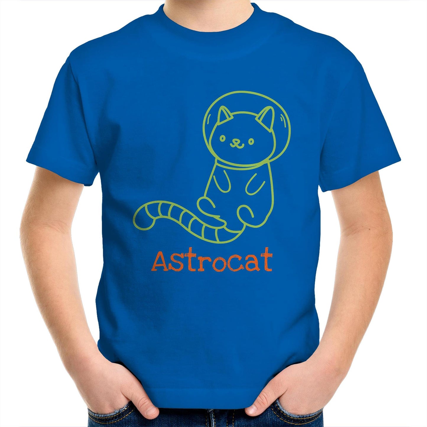 Astrocat - Kids Youth Crew T-Shirt Bright Royal Kids Youth T-shirt animal Funny Space