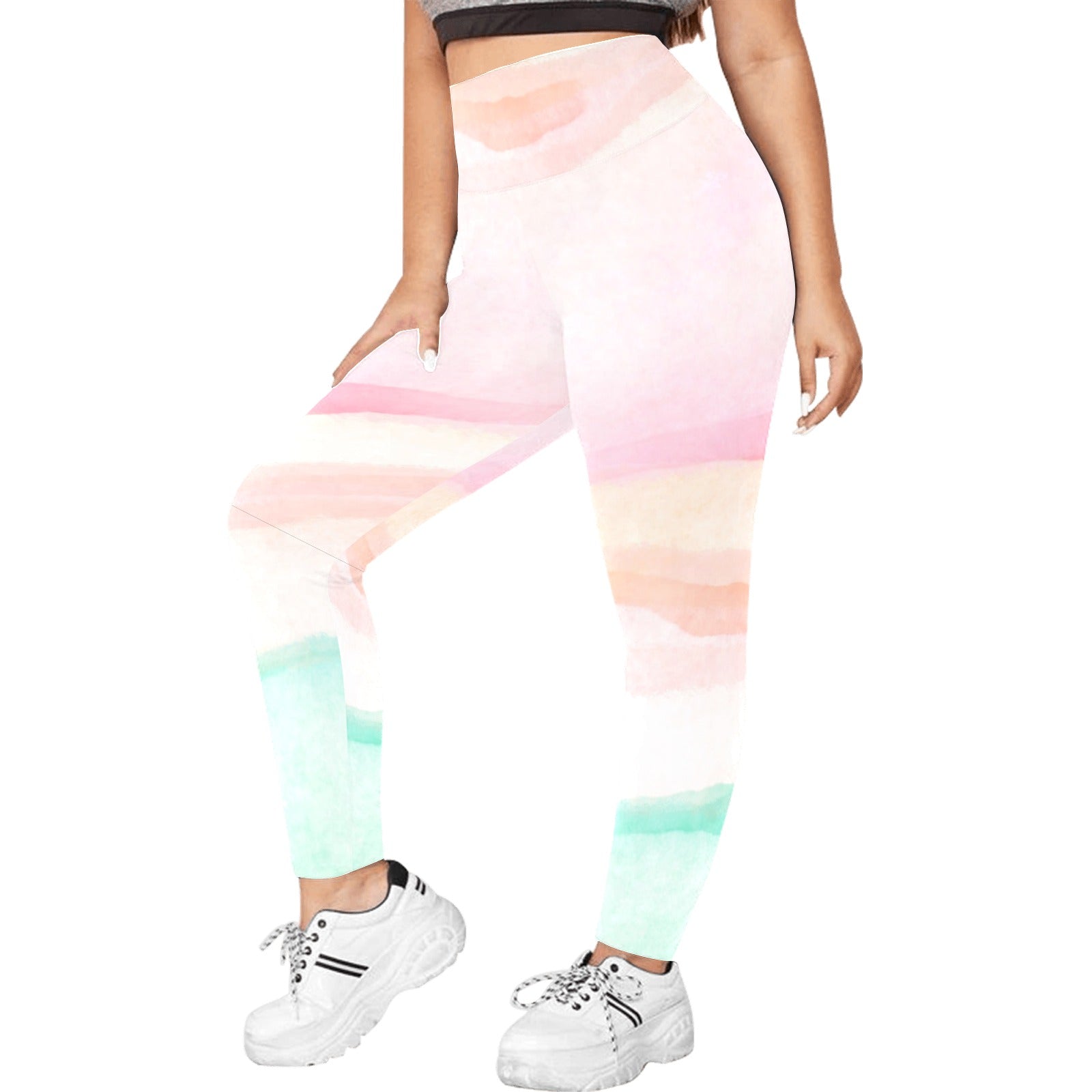 Pastel Stripes - Women's Plus Size High Waist Leggings Women's Plus Size High Waist Leggings