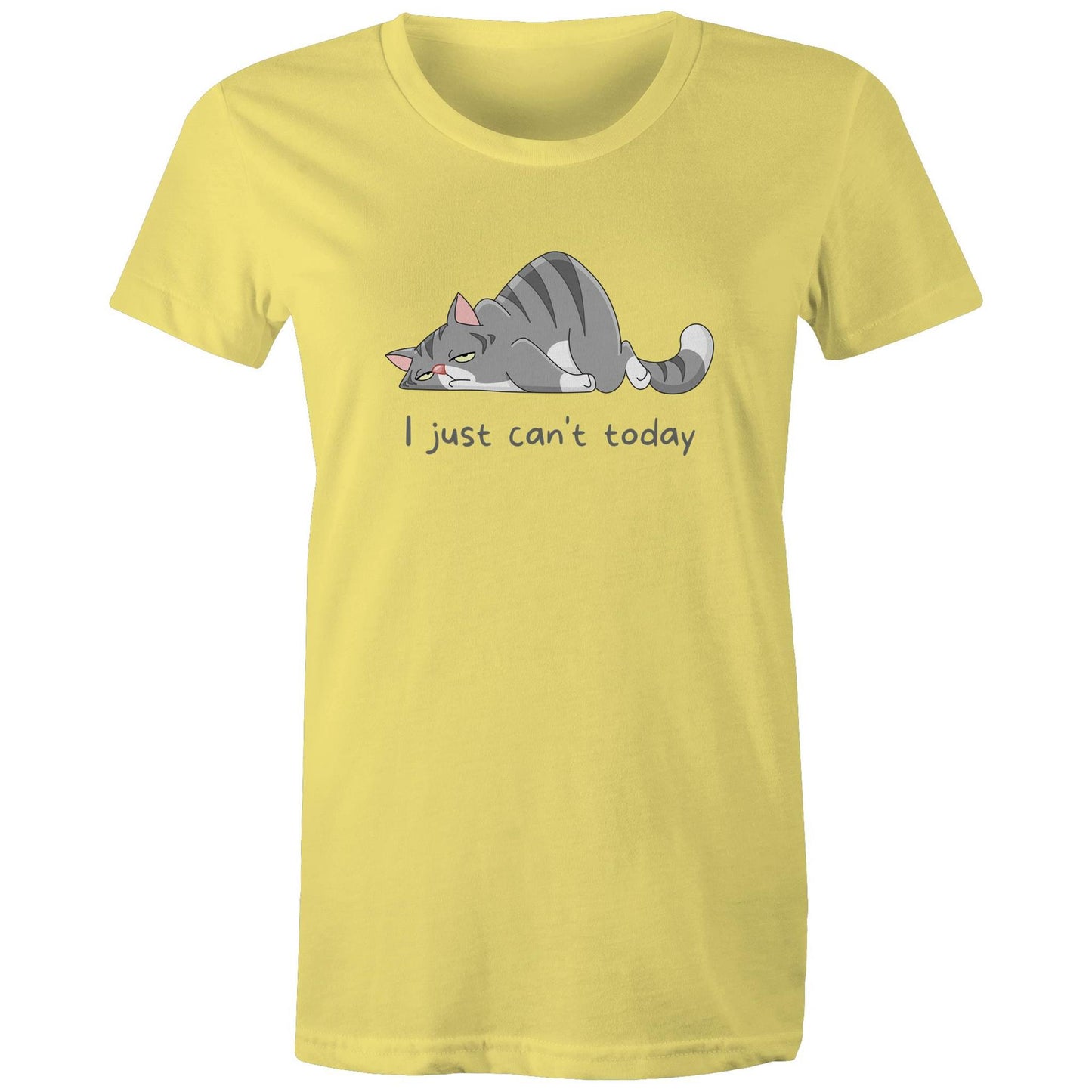 Cat, I Just Can't Today - Womens T-shirt Yellow Womens T-shirt animal