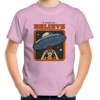 I Want To Believe - Kids Youth Crew T-Shirt Pink Kids Youth T-shirt Sci Fi