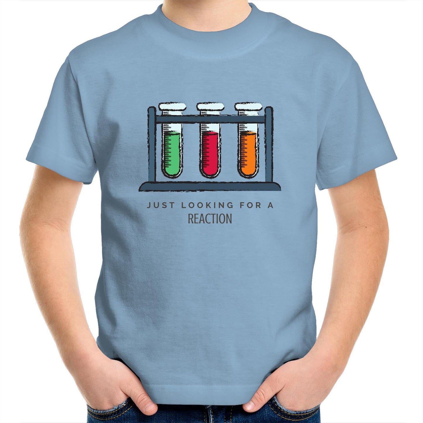 Test Tube, Just Looking For A Reaction - Kids Youth Crew T-Shirt Carolina Blue Kids Youth T-shirt Science