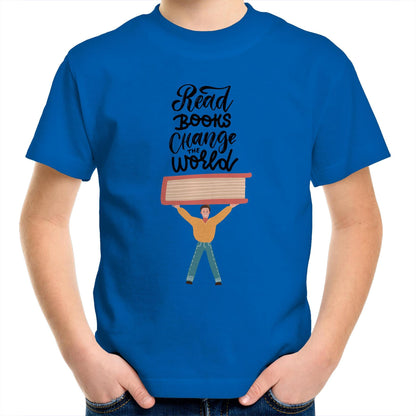 Read Books, Change The World - Kids Youth Crew T-Shirt Bright Royal Kids Youth T-shirt Reading
