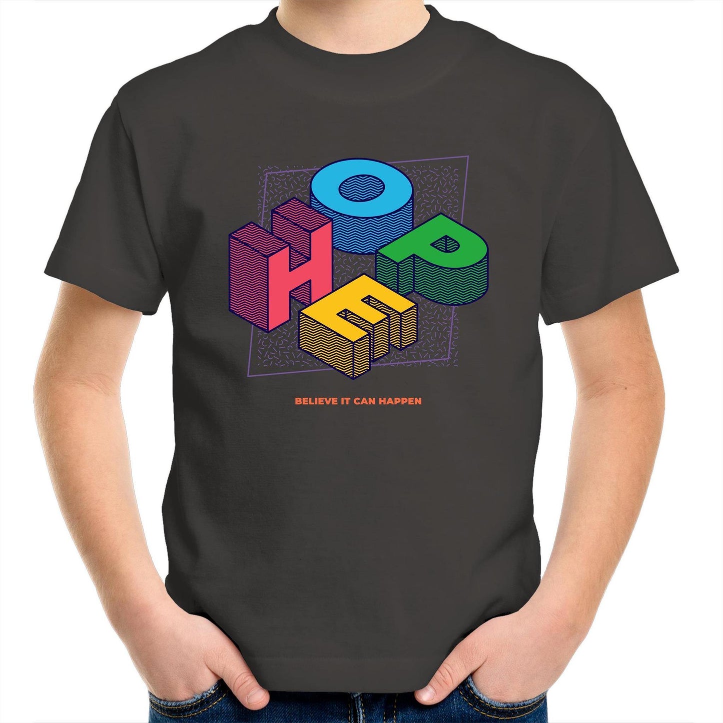 Hope - Kids Youth Crew T-Shirt Charcoal Kids Youth T-shirt Retro