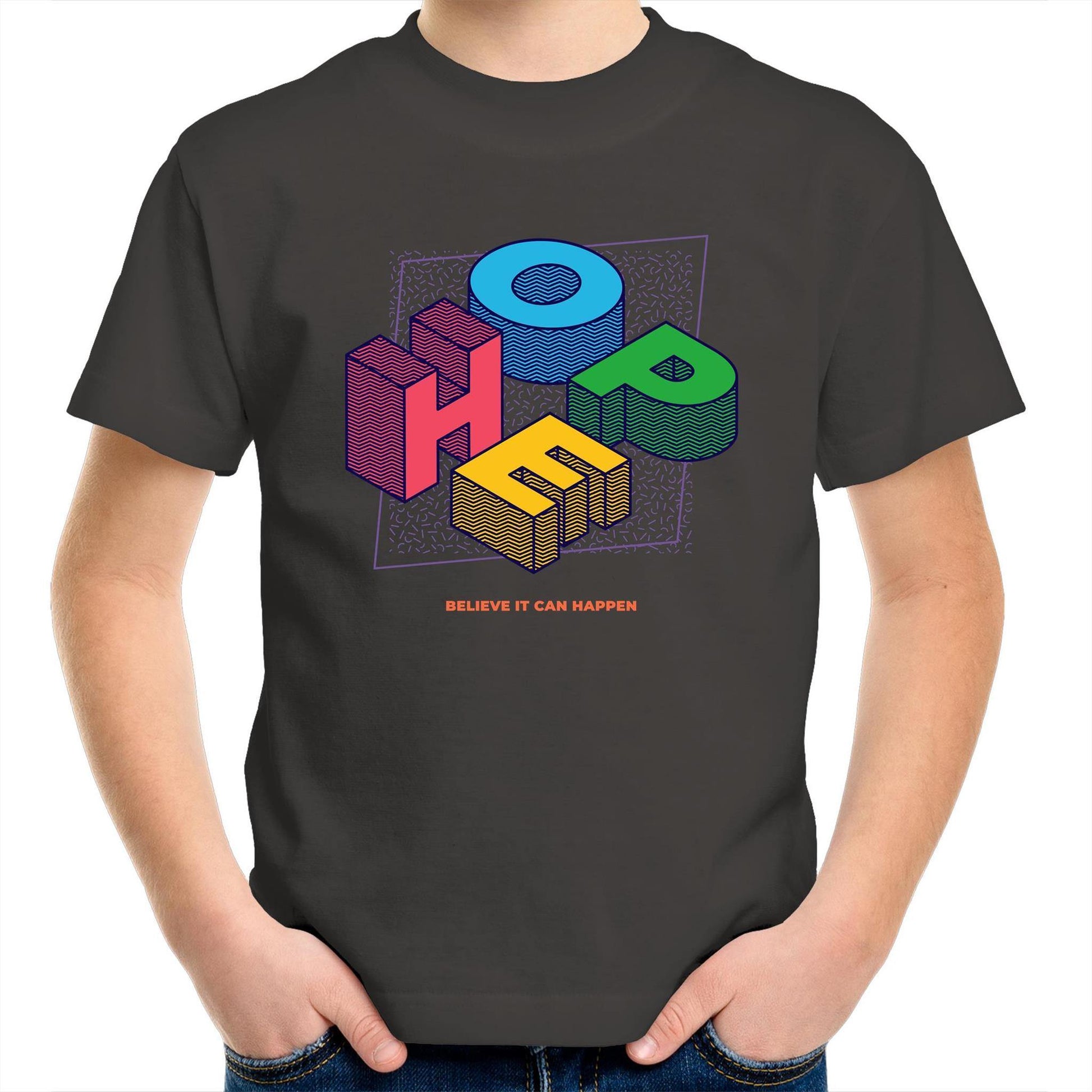 Hope - Kids Youth Crew T-Shirt Charcoal Kids Youth T-shirt Retro