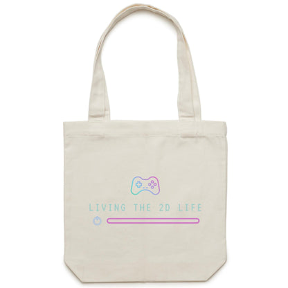 Living The 2D Life - Canvas Tote Bag Cream One Size Tote Bag Games Tech