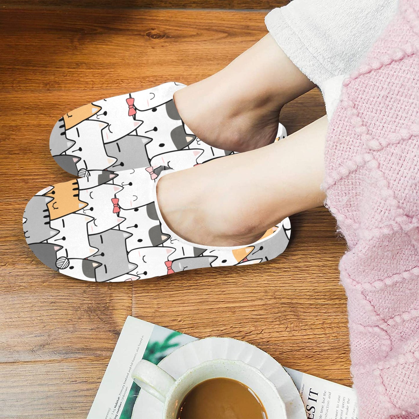 Cat Hello - Women's Non-Slip Cotton Slippers Women's Non-Slip Cotton Slippers animal Printed Offshore