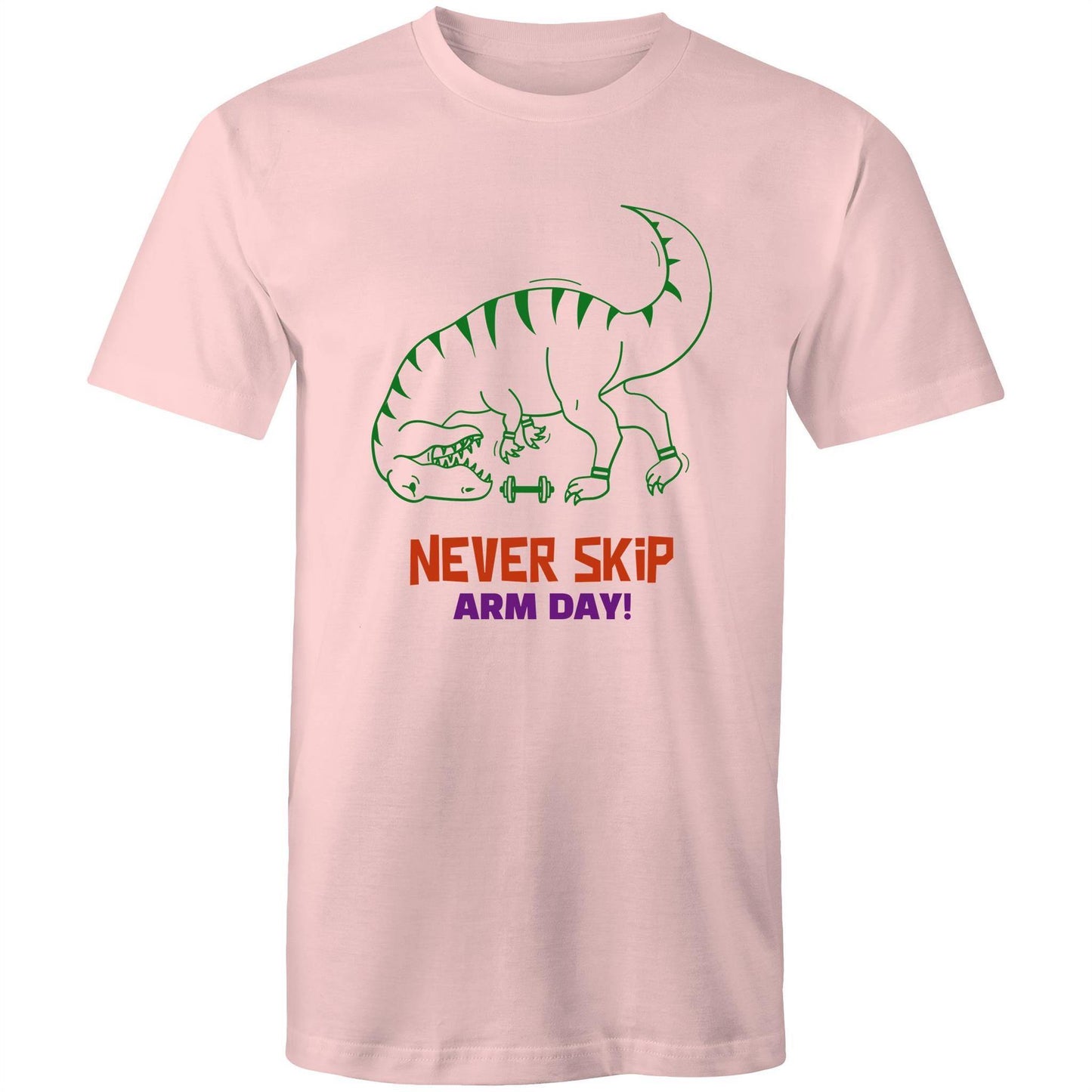 Never Skip Arm Day, Dinosaur - Short Sleeve T-shirt Pink Fitness T-shirt animal Fitness Funny Mens Womens