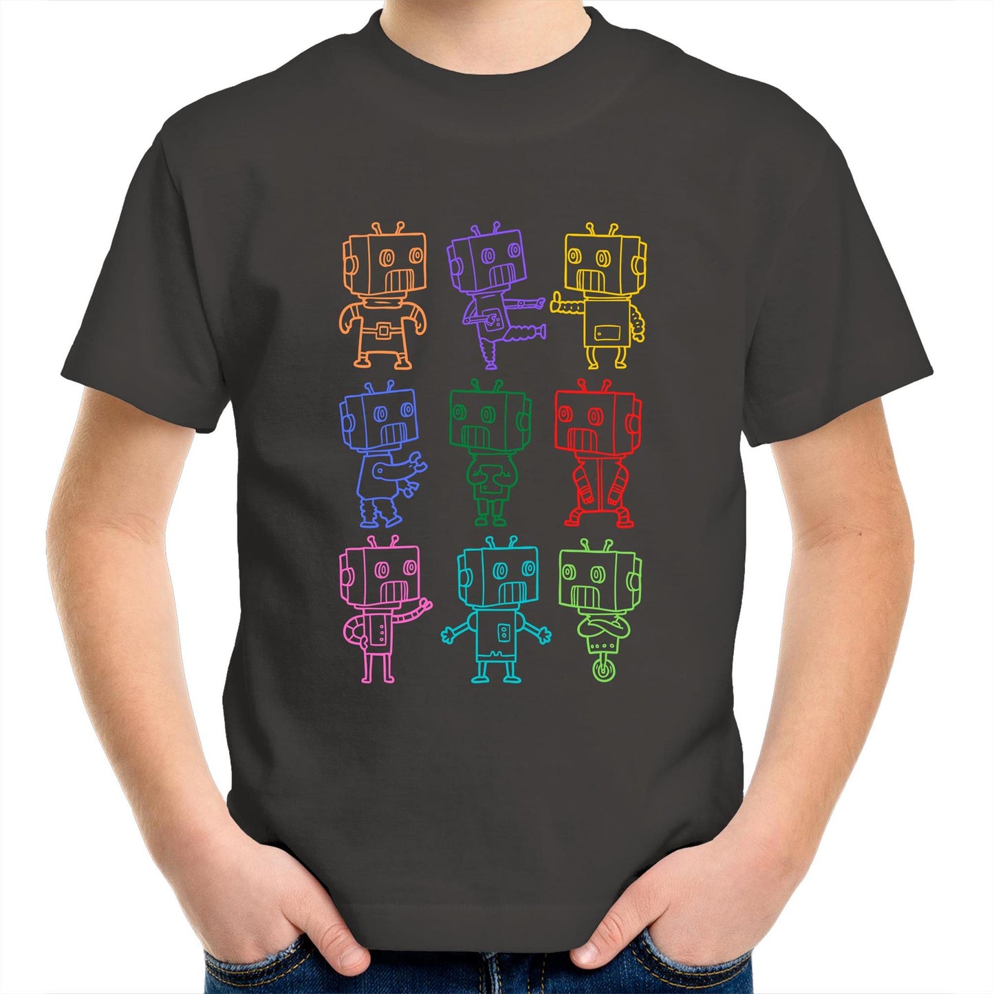 Robots - Kids Youth Crew T-Shirt Charcoal Kids Youth T-shirt