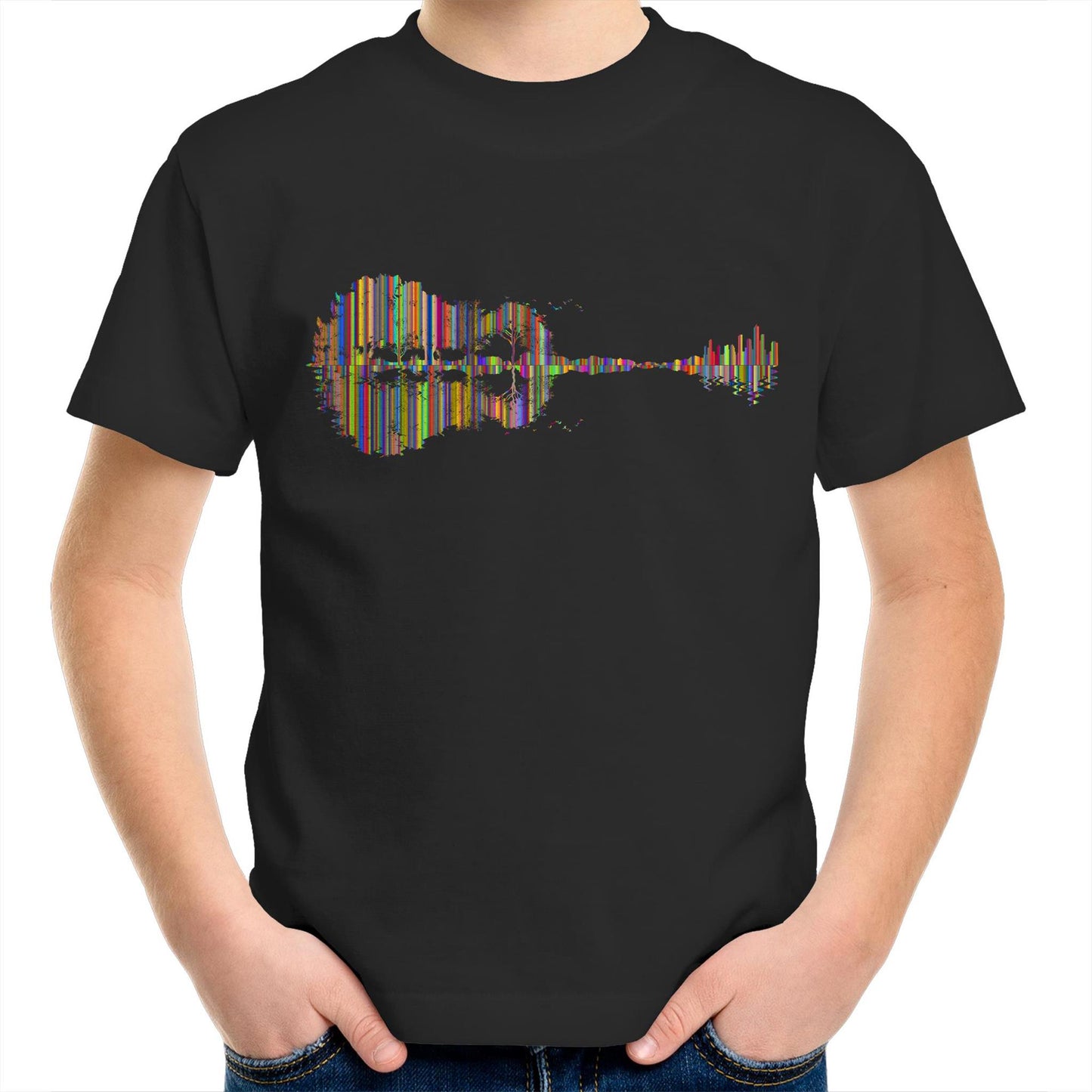 Guitar Reflection In Colour - Kids Youth Crew T-Shirt Black Kids Youth T-shirt Music