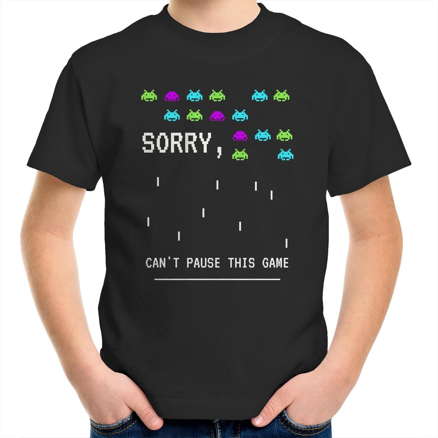 Sorry, Can't Pause This Game - Kids Youth Crew T-Shirt Black Kids Youth T-shirt Games