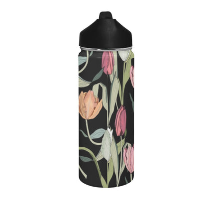 Tulips Insulated Water Bottle with Straw Lid (18 oz) Insulated Water Bottle with Straw Lid