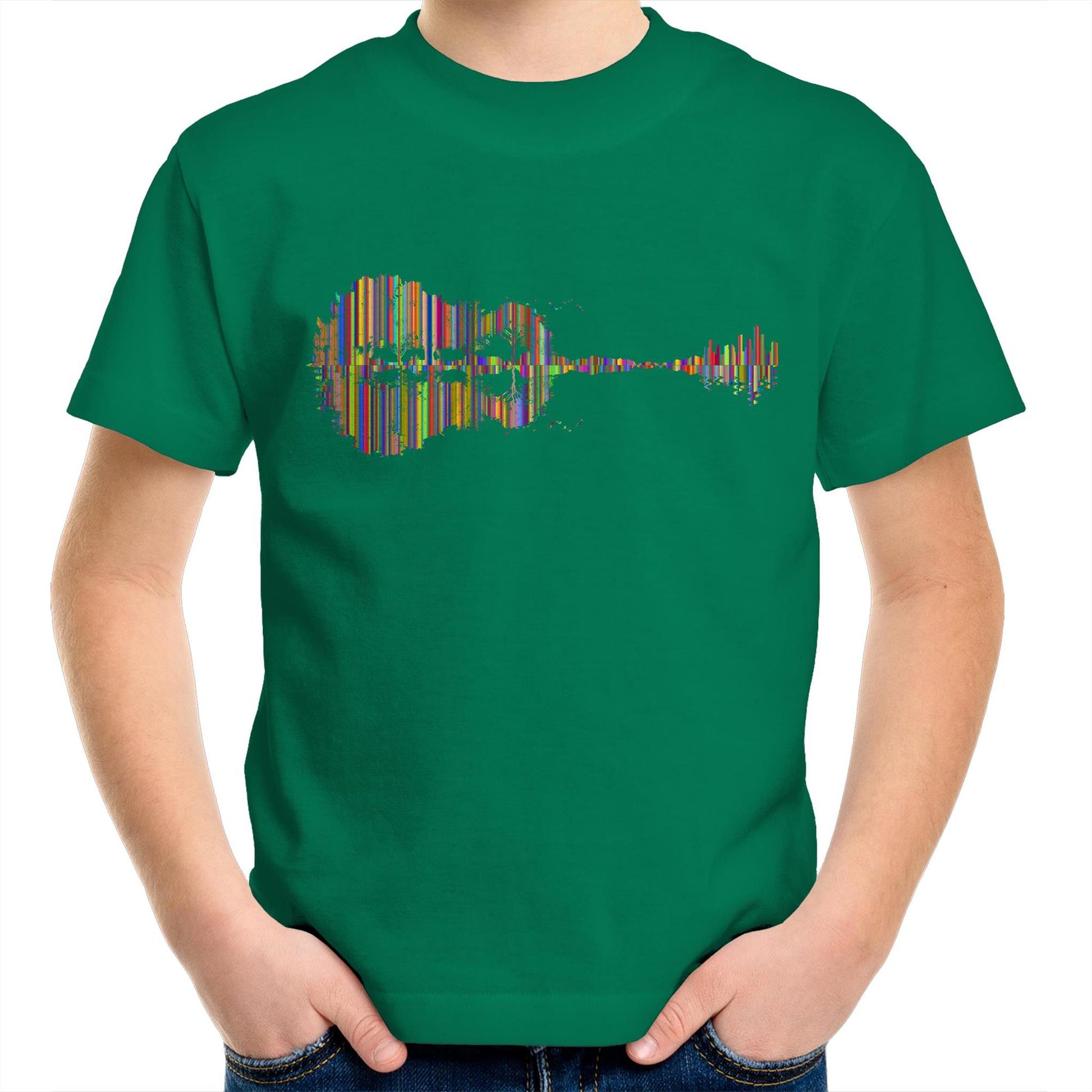 Guitar Reflection In Colour - Kids Youth Crew T-Shirt Kelly Green Kids Youth T-shirt Music