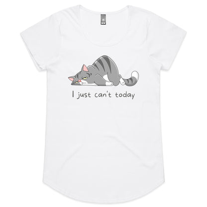 Cat, I Just Can't Today - Womens Scoop Neck T-Shirt White Womens Scoop Neck T-shirt animal