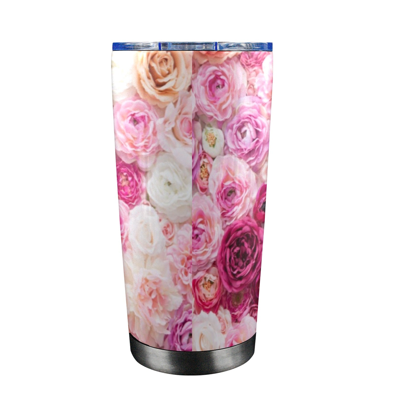 Pink Flowers - 20oz Travel Mug with Clear Lid Clear Lid Travel Mug