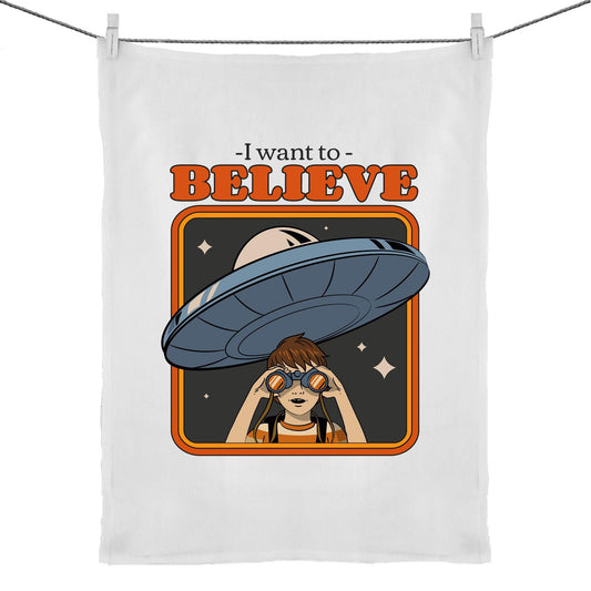 I Want To Believe - 50% Linen 50% Cotton Tea Towel Default Title Tea Towel Sci Fi