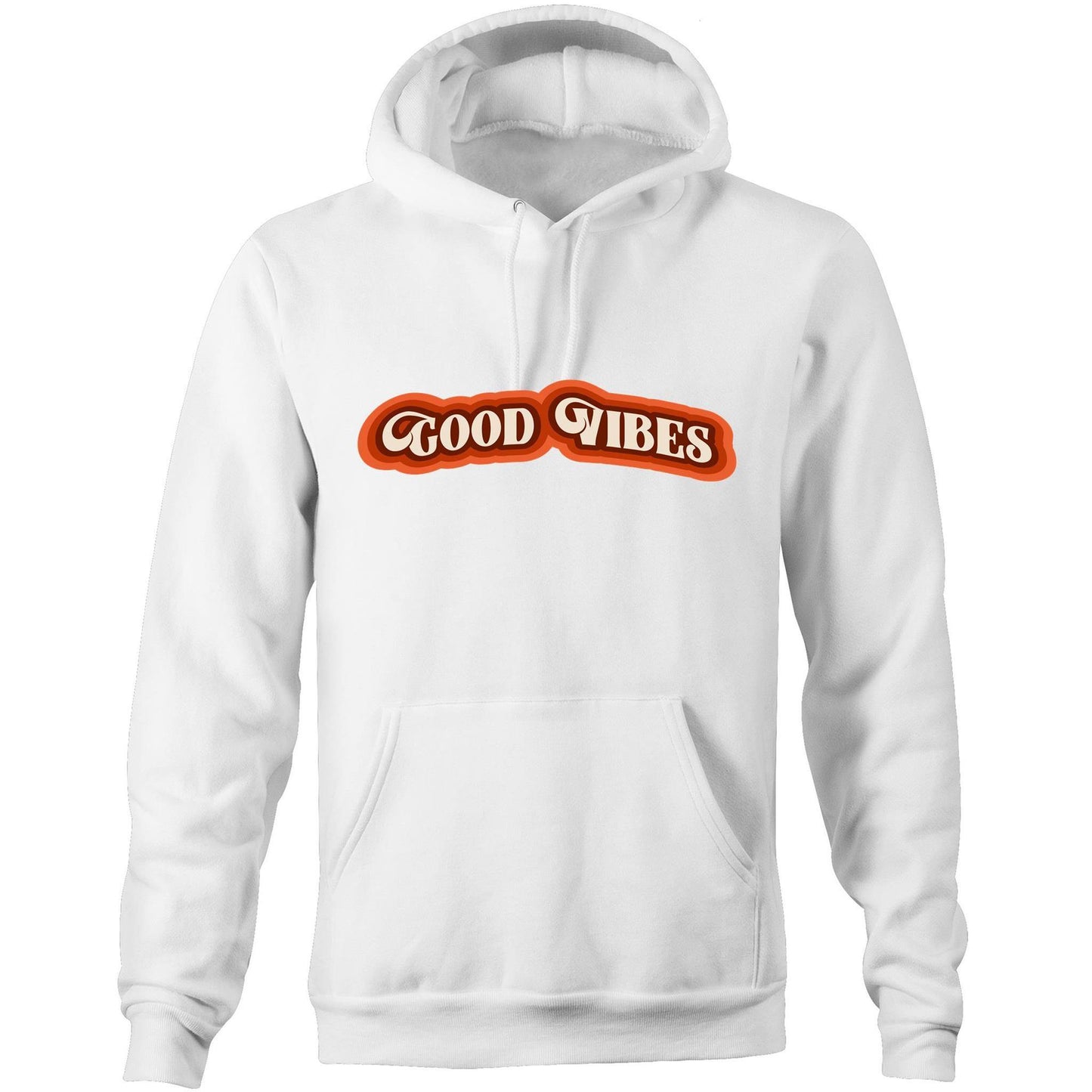 Good Vibes - Pocket Hoodie Sweatshirt White Hoodie Mens Retro Womens