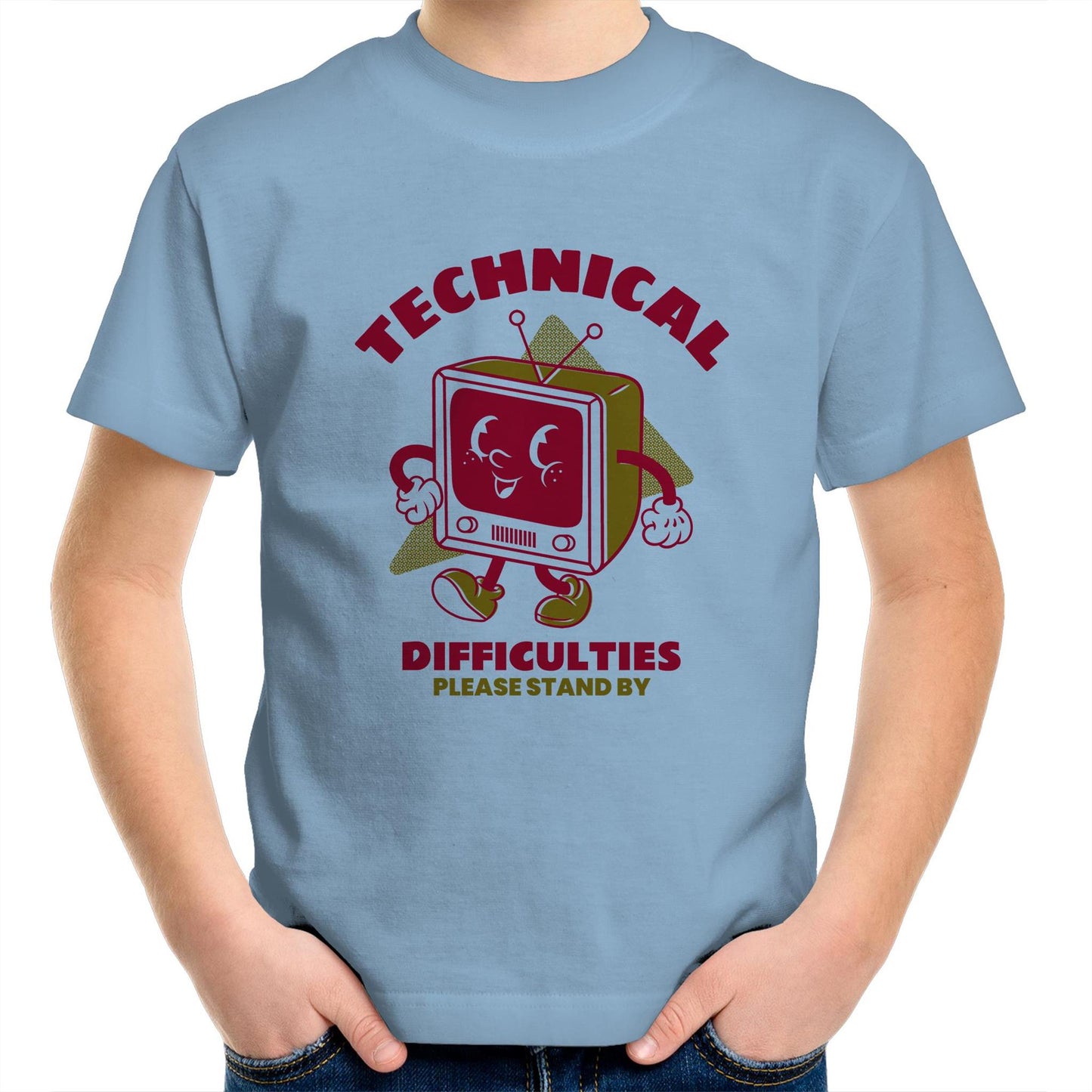 Retro TV Technical Difficulties - Kids Youth Crew T-Shirt Carolina Blue Kids Youth T-shirt Retro Tech