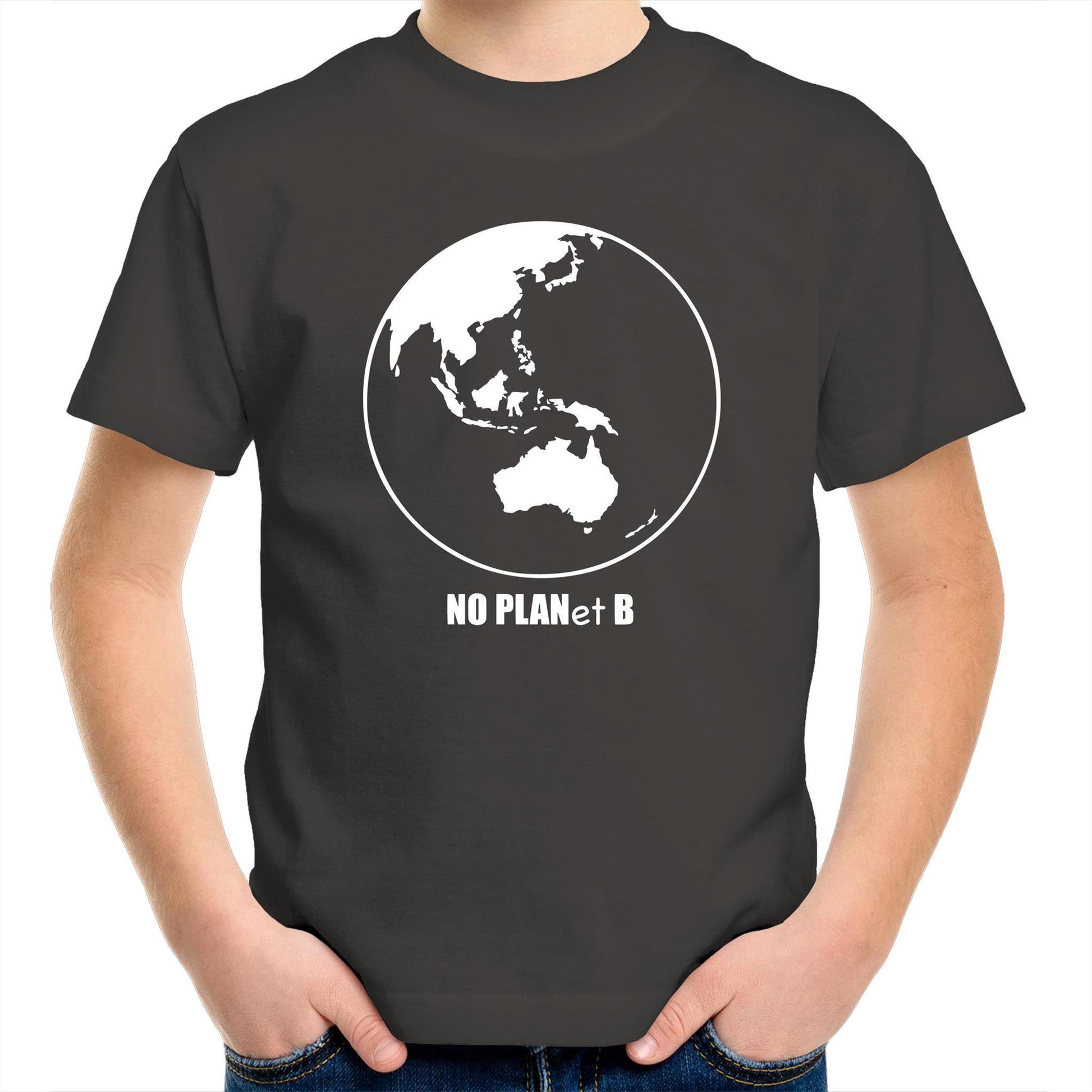 No Planet B - Kids Youth Crew T-Shirt Charcoal Kids Youth T-shirt Environment